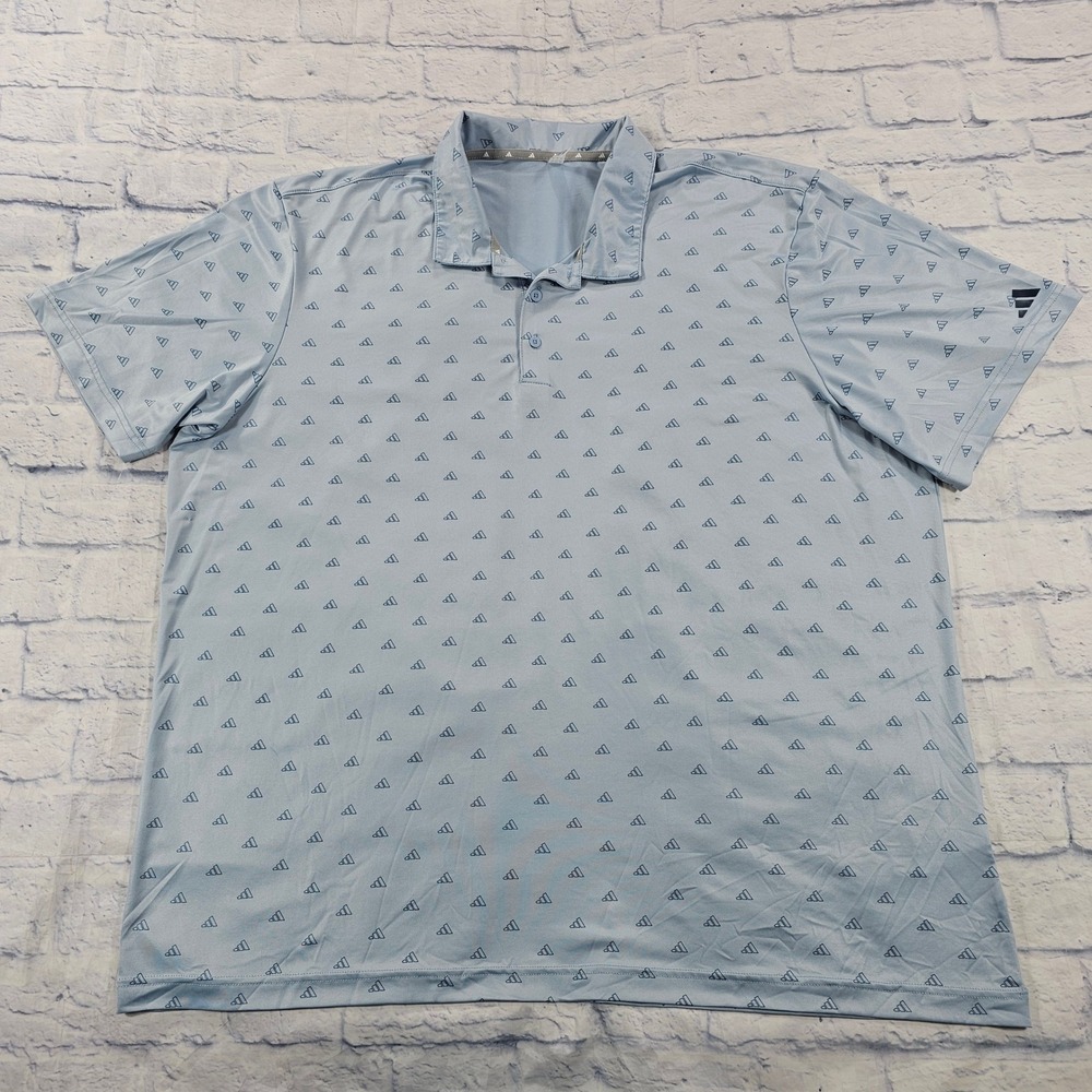 Adidas Polo Shirt MENS 3XL Light Blue All Over Print Performance Golf ADVR0932